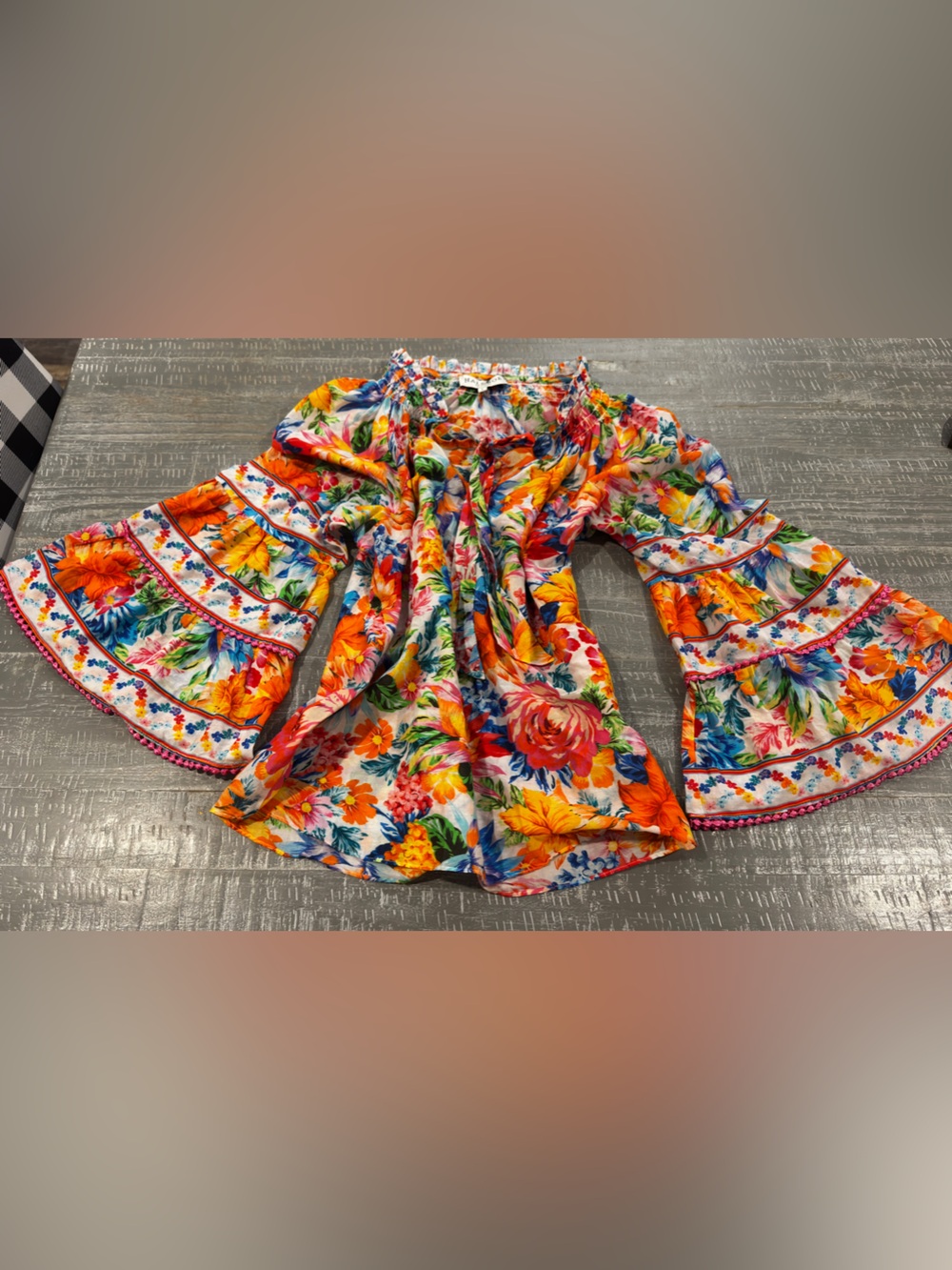 Hale Bob Lucinda Floral Bell Sleeve Blouse Size L